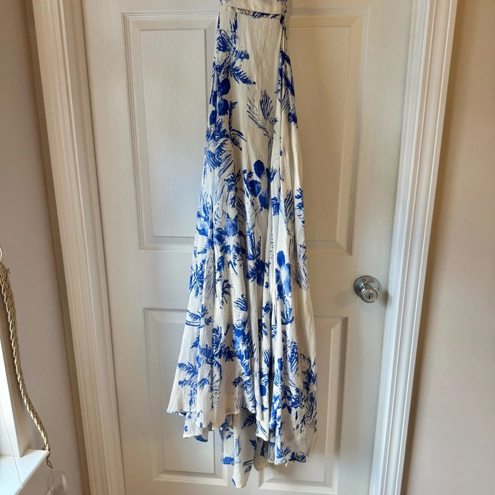 Free People Lille Floral Halter Maxi Dress in Blue and White